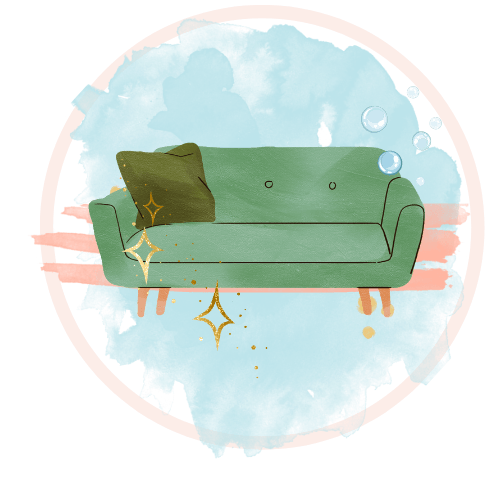 Illustration of a green sofa representing deep cleaning services in Copenhagen.