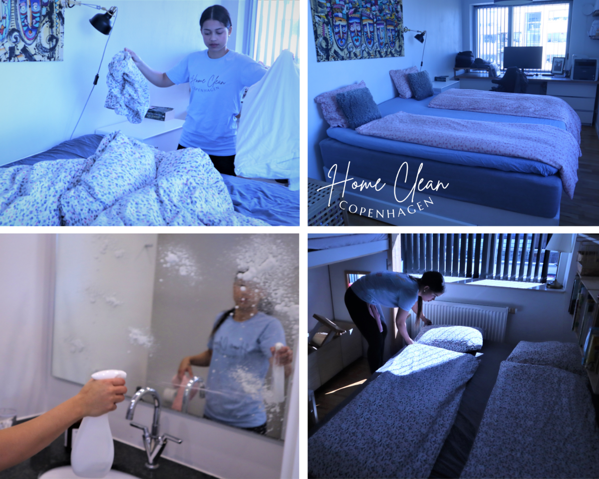 Professional Airbnb cleaning service in Copenhagen by Home Clean Cph. Image showcasing bed linen change, bathroom cleaning, and guest-ready preparation for Airbnb hosts.