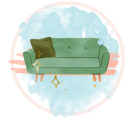 Artistic illustration of a sparkling clean sofa, symbolizing the professional upholstery cleaning services by Home Clean CPH.