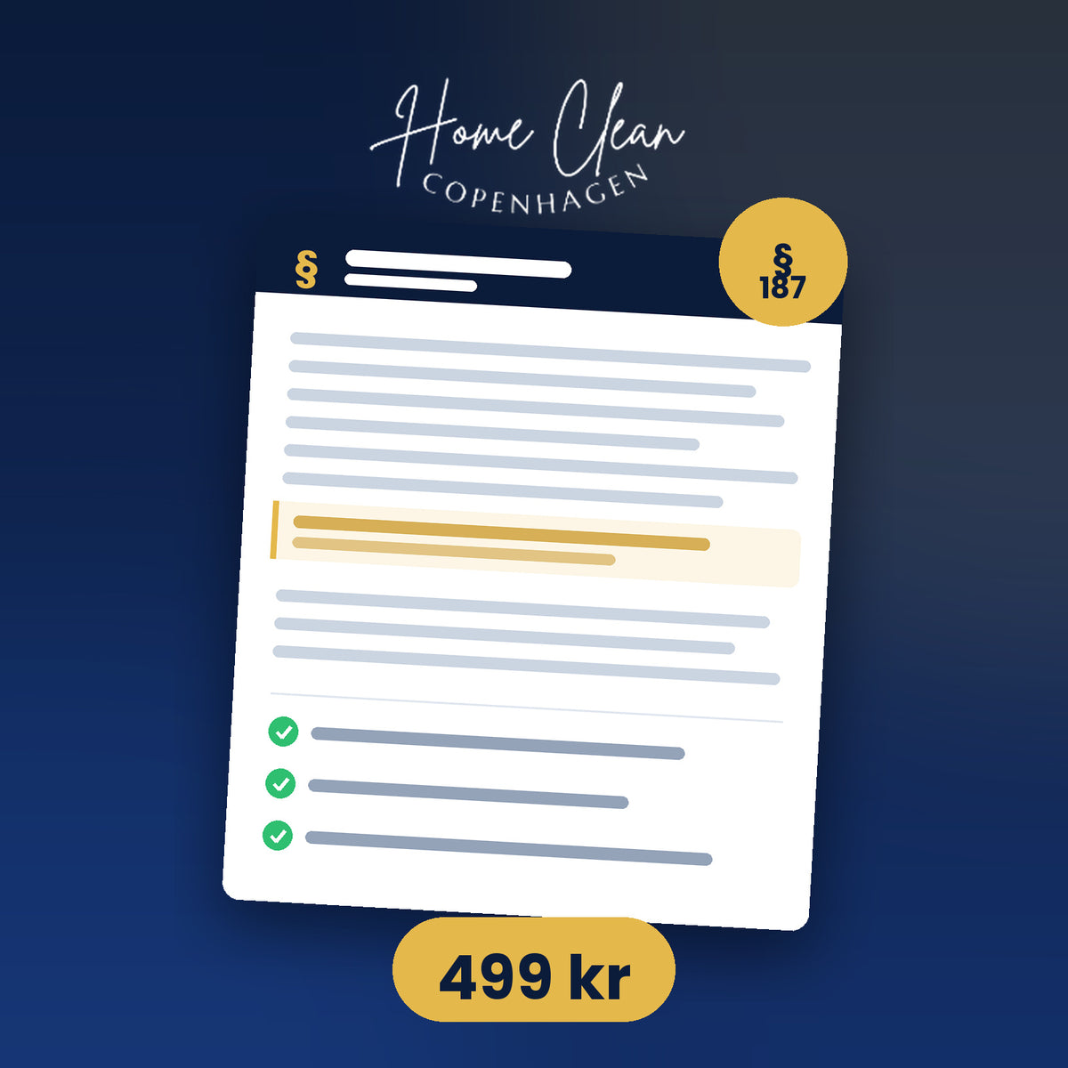 Fraflytningspakke fra Home Clean Service ApS — lejekontrakt-tjek, tjekliste og fotodokumentation, 499 kr.